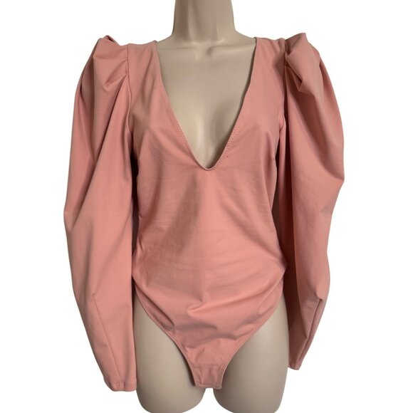 Free People Va Va Voop Size Small Intimately Bodysuit NWT Puff Sleeve Heart Haze - Picture 3 of 16